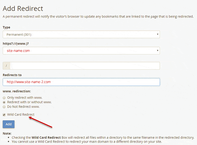 Setting up a domain wildcard 301 redirect in cPanel
