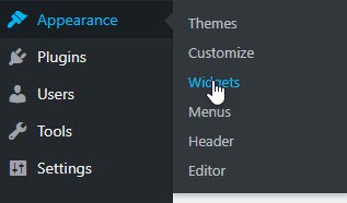 Appearance widgets in WordPress dashboard
