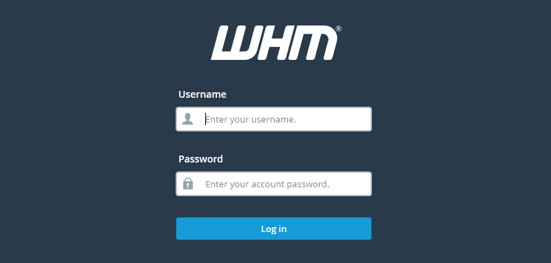 The WHM login screen